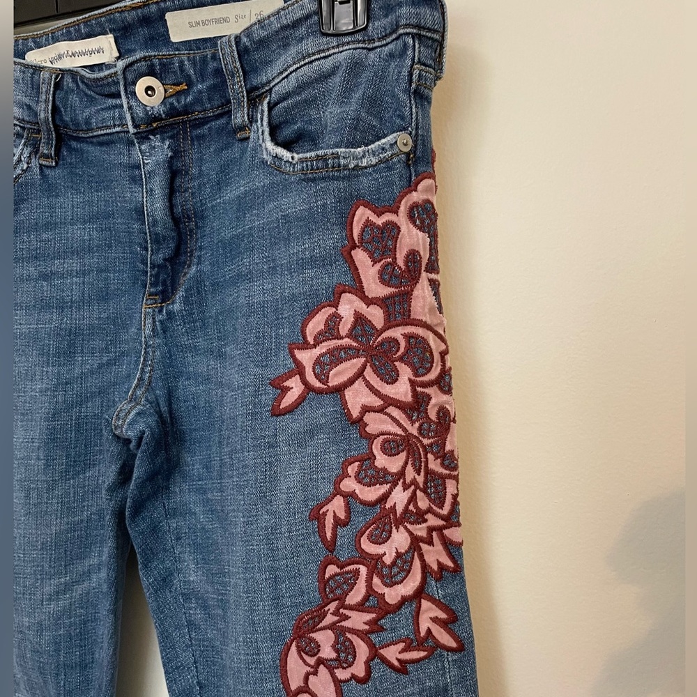 Pilcro Slim Boyfriend Jean with Embroidered Floral Design - Picture 5 of 12